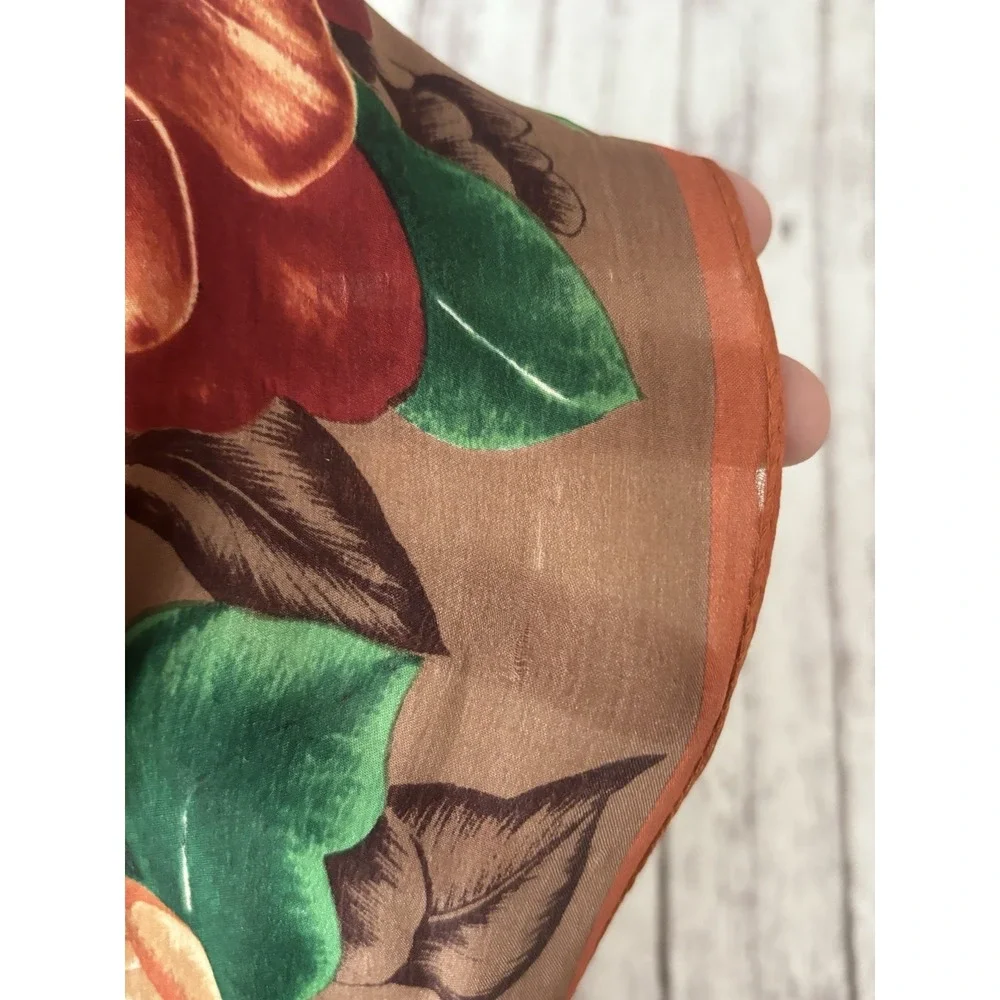 Vintage 90's Oscar De La Renta Silk Scarf Orange Brown Floral Long Rectangle